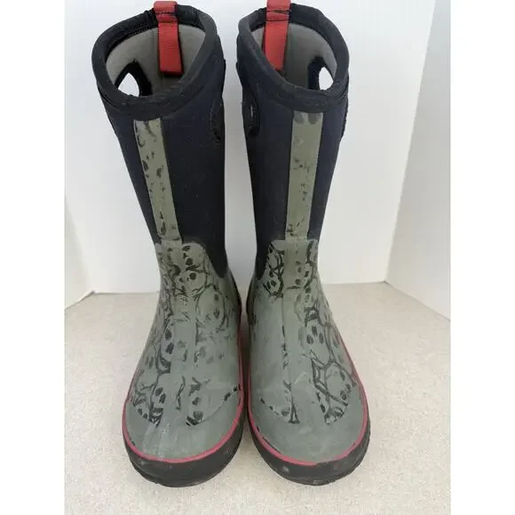 Kidz Bogg Boots Black Red Kids Size 13 Skulls Classic Slip On - Picture 2 of 10